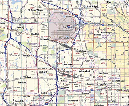 Chicago Metro Area Laminated Wall Map (54"x70")