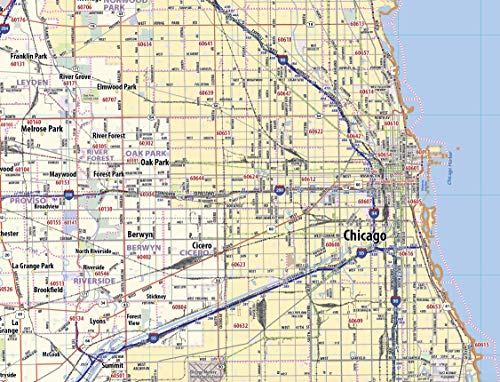 Chicago Metro Area Laminated Wall Map (54"x70")
