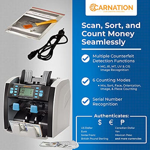 CARNATION Mixed Denomination Bill Money Value Counter and Sorter CR1500 Bank Grade Currency Sorting 2 Year Warranty Serial Number Recognition PC Connectivity and Printing Enabled