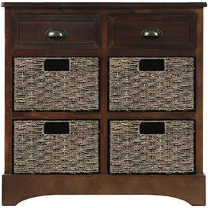 TREXM Rustic Storage Cabinet with Two Drawers and Four Classic Fabric Basket for Kitchen/Dining Room/Entryway/Living Room, Accent Furniture (Espresso)