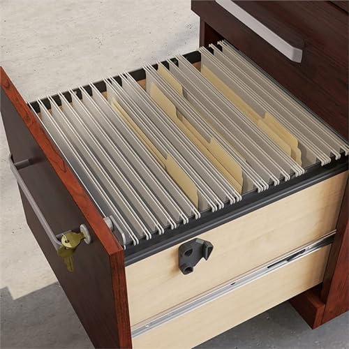 Pemberly Row Cherry 72" x 24" Shell with Two 3-Drawer Mobile File Cabinets