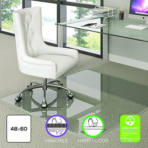Deflecto Premium Clear Glass Chairmat, Multi-Surface Use, Rectangle, Beveled Edge, 48 x 60 Inches (CMG70434860)