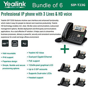 Yealink SIP-T23G, 3 Lines HD Professional VoIP Phone, 3SIP Accts, 3way conf., dual port Gigabit, PoE, BUNDLE of 6