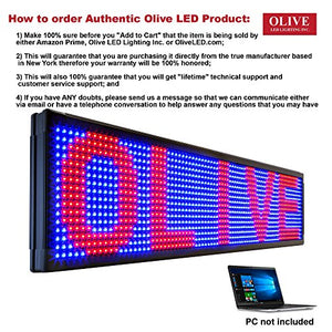 OLIVE LED Sign 3Color, RBP, P26, 19"x69" PC Programmable Scrolling Outdoor Message Display Signs EMC - Industrial Grade Business Ad Machine.