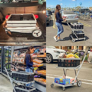 EasyGo Product Folding Utility Shopping Cart with 2 Collapsible Storage Crates - Folds Flat, Fits in Car Trunk - Ideal for Shopping, Laundry, Sports - Parking Brake