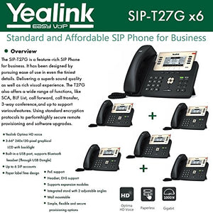Yealink [6-Pack] T27G IP Phone, 6 Lines. 3.66-Inch Graphical LCD. USB 2.0, Dual-Port Gigabit Ethernet, 802.3af PoE, Power Adapter Not Included (SIP-T27G-6)
