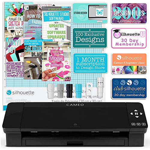 Silhouette Black Cameo 4 Starter Bundle with 38 Oracal Vinyl Sheets, T-Shirt Vinyl, Transfer Paper, Class, Guides and 24 Sketch Pens