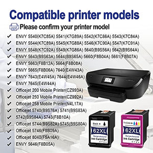 Compatible 5 Pack Remanufactured 62XL Ink Cartridge Replacement for HP Officejet 258 Mobile Printer Officejet 5740 5741 5742 5743 5744 5745 5746 8040 Envy 5646 Printer (3 Black+2 Tri-Color)