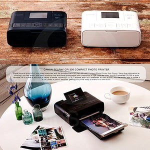 Canon SELPHY CP1300 Compact Photo Printer (Black) with WiFi w/Canon Color Ink and Paper Set + Case + Battery