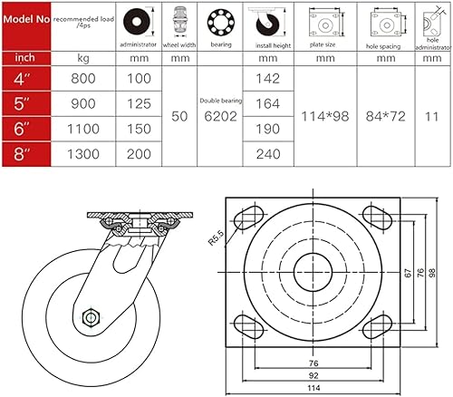 ROLTIN Heavy Duty Plate Casters with Silent PU Wheels - 800kg-1300kg Capacity