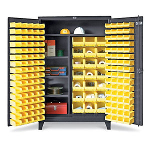 Strong Hold Dark Gray Bin Storage Cabinet with Wardrobe Style Shelves, 48"x24"x72