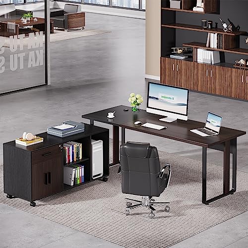 Tribesigns Large Executive Office Desk with Lateral File Cabinet, L Shaped Desk, Drawers, and Storage