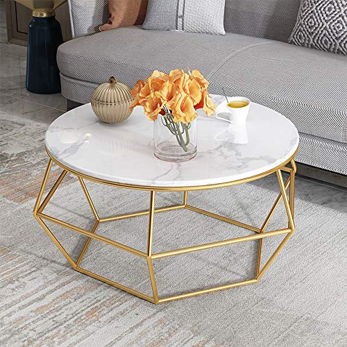 Tables YNN Bedside Marble Coffee Round Sofa Side Metal Accent Living Room Hotel Studio 23.6''x17.7'' Gold (Color : A)