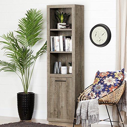 South Shore 10486 Kanji 3-Shelf Bookcase with Door, Weathered Oak