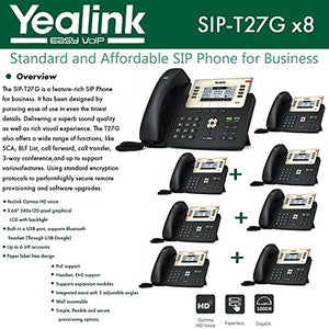 Yealink [8-Pack] T27G IP Phone, 6 Lines. 3.66-Inch Graphical LCD. USB 2.0, Dual-Port Gigabit Ethernet, 802.3af PoE, Power Adapter Not Included (SIP-T27G-8)