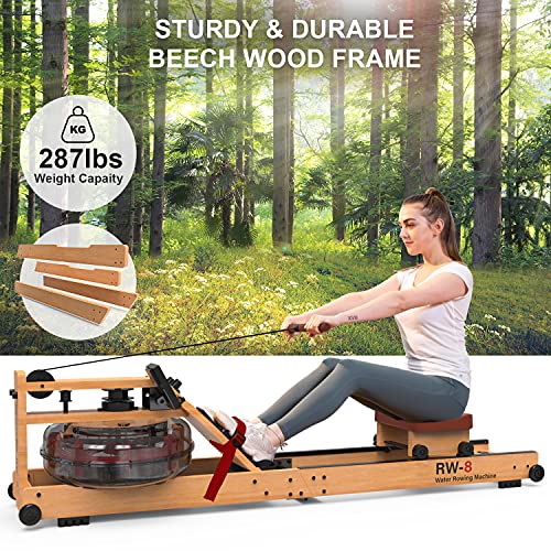 SNODE 2021 Wood Water Rowing Machine with APP, Foldable Rowing Machine for Home Use with LCD Monitor, Water Resistance Wood Rower Indoor Exercise Machine, Soft Seat, Home Fitness Workout (Yellow)