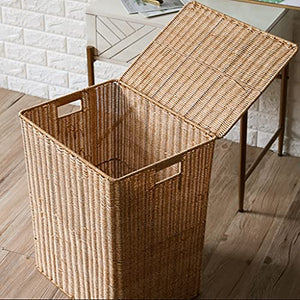 XXIAO Household Items Trash Can Woven Basket Wastebasket Rectangular Garbage Container Bin with Handles for Bathrooms, Home Offices 45x35x54cm Multifunctional Trash can (Color : Light Brown)