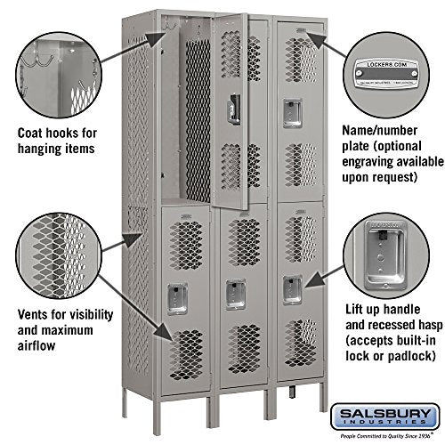 Salsbury Industries 72365GY-U Double Tier 36-Inch Wide 6-Feet High 15-Inch Deep Unassembled Vented Metal Locker, Gray