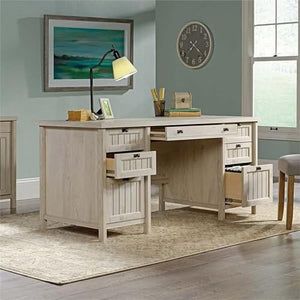 Home Square Executive Desk and Lateral File Set in Chalked Chestnut - 2 Piece Home Office Furniture