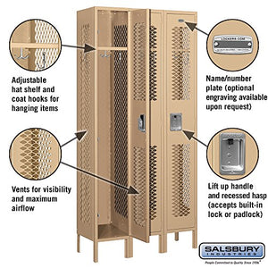 Salsbury Industries 1-Tier Vented Metal Locker with Three Wide Storage Units, 6-Feet High, 12-Inch Deep, Tan