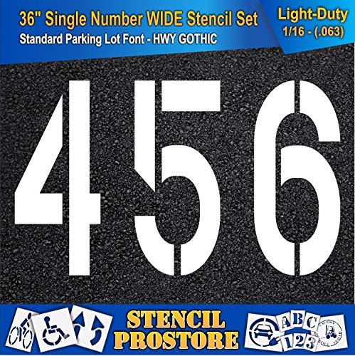 Pavement Stencils - 36 inch Number Stencil {Wide} Set {12 Pieces} - 0-9 - 36" x 16" x 1/16" (63 mil) - Light-Duty