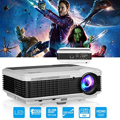 EUG LCD LED Multimedia HD Video Projector 4600 Lumens 1280x800 1080P Digital Movie Gaming Projector HDMI USB TV AV VGA Audio for Laptop PC Smartphone DVD PS4 Xbox Wii Home Theater Outdoor Party