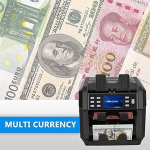 Trank Mixed Denomination Bill Counter, 2-Pocket, with Counterfeit Detection Bank Grade, Multi Currency, Built in Printer