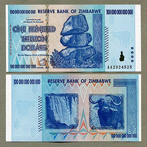 Zimbabwe 10, 20, 50, 100 Trillion, 1, 5, 10, 20, 50 Billion Dollar, currency 2008 banknotes bills World inflation record 9 notes set by RBZ