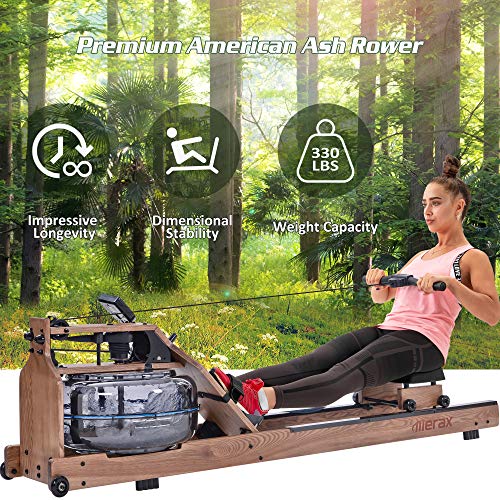 Merax Water Rowing Machine Wood Water Resistance Rower for Home Use, Ash Wood Rower Fitness Indoor Rowing Machine with LCD Monitor (American White Ash)