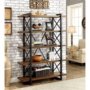 Furniture of America Linley V Industrial 5 Shelf Bookcase in Oak