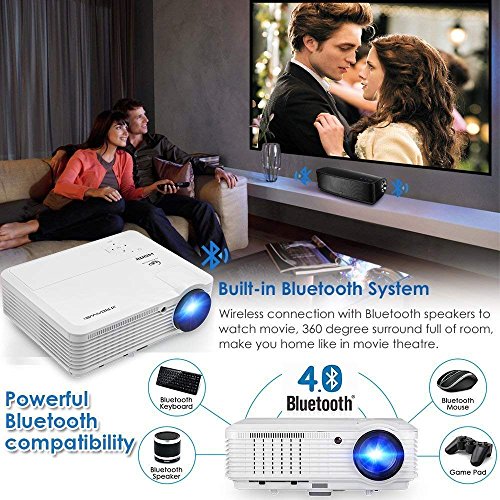 LED HD Video Projector Bluetooth Android 6.0 WiFi 3900 Lumens WXGA, 200" LCD Home Cinema Theater Projector 1080P HDMI VGA USB AV TV for Indoor Outdoor Movie TV Gaming Phone Laptop Firestick DVD PS4