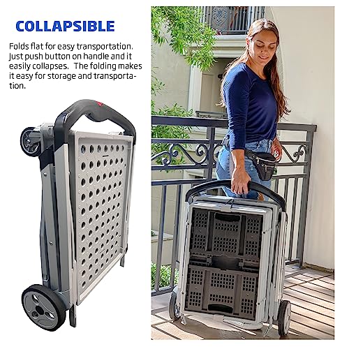 EasyGo Product Folding Utility Shopping Cart with 2 Collapsible Storage Crates - Folds Flat, Fits in Car Trunk - Ideal for Shopping, Laundry, Sports - Parking Brake