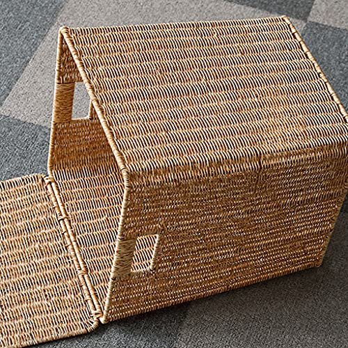 XXIAO Household Items Trash Can Woven Basket Wastebasket Rectangular Garbage Container Bin with Handles for Bathrooms, Home Offices 45x35x54cm Multifunctional Trash can (Color : Light Brown)