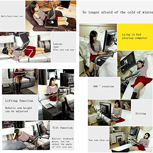 AiTrustand Bedside Moving Laptop Stand Adjustable Sofa Computer Monitor Holder Mount +Keyboard Holder Rotating Laptop Table Lapdesks (Black)