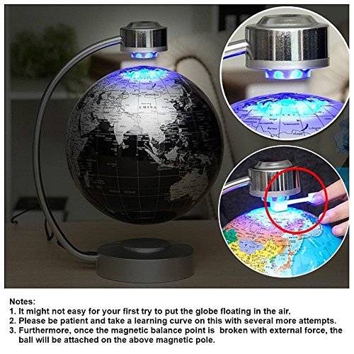 Globes World, 8" Magnetic Floating Globe with LED Light - Anti-Gravity Levitation Rotating Planet Earth Globe Stylish Home Office Desktop Display Decoration (Blue)