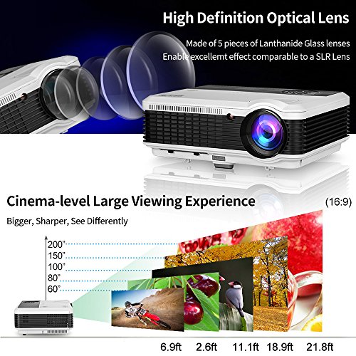 EUG Wireless Projector HD 1080P 4600 Lumen Video Projectors Outdoor Movie Android System,Airplay Miracast Wifi USB HDMI LED LCD Multimedia Projeyector for Home Theater Game Consoles Apps PC DVD