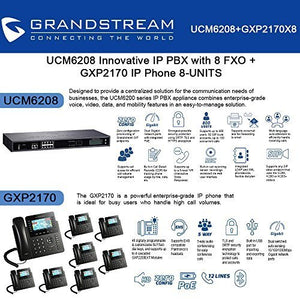 Grandstream UCM6208 IP PBX with 8 FXO + GXP2170 8-UNITS IP Phone