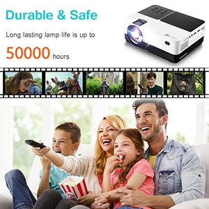 Video Projector, Houzetek 2500 Lumens Portable LCD Multimedia Home Theater Video Projector with Reduced-Noise Fan, Support 1080p HDMI USB SD Card VGA AV for Laptop Smartphone TV Games