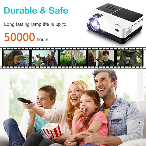 Video Projector, Houzetek 2500 Lumens Portable LCD Multimedia Home Theater Video Projector with Reduced-Noise Fan, Support 1080p HDMI USB SD Card VGA AV for Laptop Smartphone TV Games