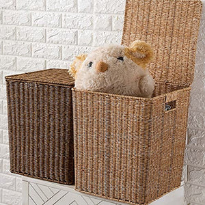 XXIAO Household Items Trash Can Woven Basket Wastebasket Rectangular Garbage Container Bin with Handles for Bathrooms, Home Offices 45x35x54cm Multifunctional Trash can (Color : Light Brown)