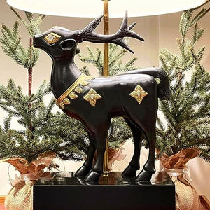 Maitland-Smith Faithful Fawn Sculpture Table Lamp - Black Stone Base with Gold Accent