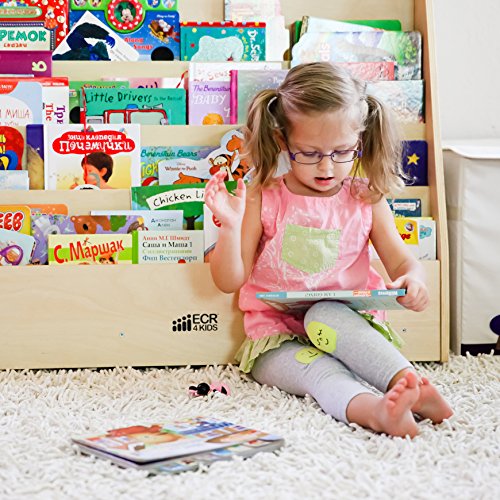 ECR4Kids Birch Book Display Stand with Storage with Rolling Casters, Double-Sided Hardwood Book Shelf Organizer for Kids, 5-Shelves with 2-Shelves, Mobile Display Stand for Classrooms and Home