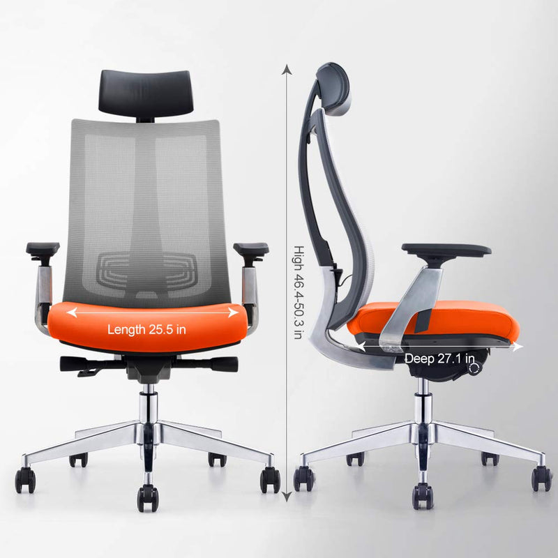 GAOAG Ergonomic Office Chair High Back Lumbar Support Adjustable Swivel Best 2019 Luxury Mesh Chair with Armrest Headrest Orange Grey