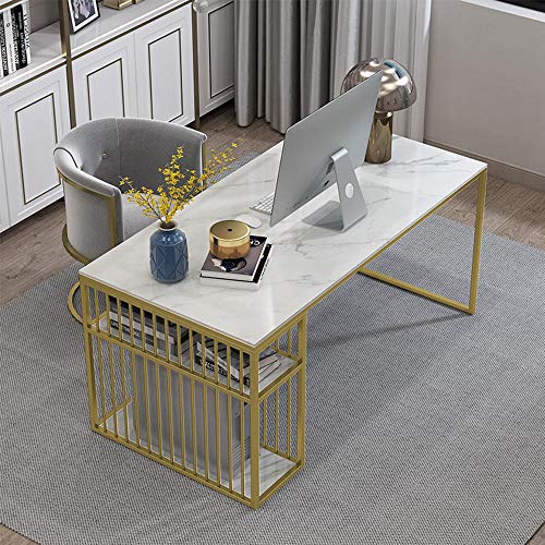 DIANAR Modern Simple Style Computer Desk PC Laptop Study Table Office Desk Workstation for Home Office, Marble Small Desks for Small Spaces（White）