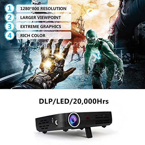 WOWOTO H8 3500 Lumens Mini Projector LED DLP 1280x800 Real Mini Home Theater Projector WXGA Support 3D 1080P HD Perfect for Entertainment Business Wireless Screen Share Android HDMI USBx2 RJ45 176"±