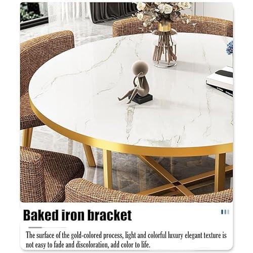 EpuzeR Round Dining Table Set for 6 with Faux Marble Top and Metal Frame (Dark Gray/Black)