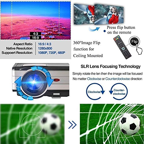 HD Video Projector 3500 Lumens 1080P Movie Gaming Projector LCD LED Multimedia HDMI USB TV AV VGA Audio for Laptop PC Smartphone DVD PS4 Xbox Wii Home Theater Outdoor Party with 10W Speaker