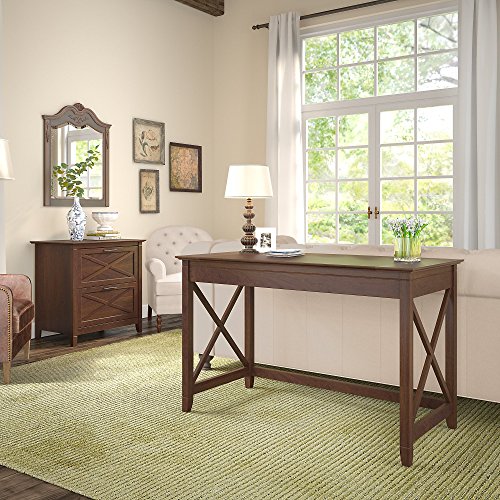 Bush Furniture Key West 48W Writing Desk with 2 Drawer Lateral File Cabinet in Bing Cherry