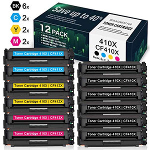 12 Pack High Yield 410X | CF410X CF411X CF412X CF413X Toner Cartridge Replacement for HP Color Laserjet Pro M452dn M452dw M452nw MFP M477fdn M477fdw M477fnw Printer Toner (6BK/2C/2Y/2M) - by VaserInk
