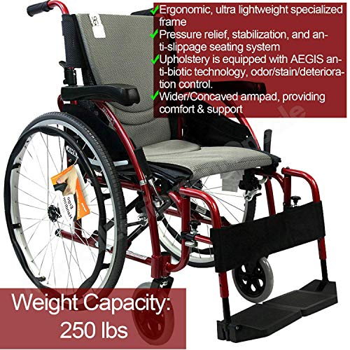 Karman Healthcare S-Ergo 125 Ergonomic Wheelchair, 18" Seat Width, Red Frame
